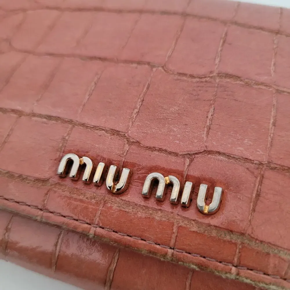 Miu Miu Croc-Embossed Leather Wallet in Light Brown